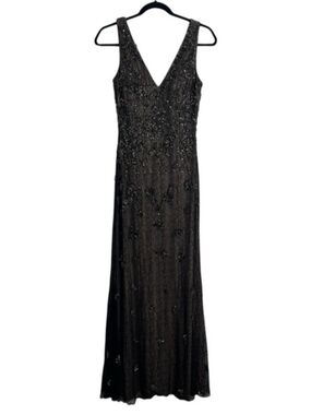 Aidan Mattox Black Beaded V-Neck Maxi Dress